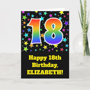Colourful Stars + Rainbow Pattern "18" Birthday # Card