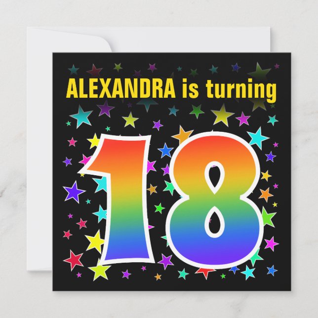 Colourful Stars + Rainbow Pattern "18" Birthday # Invitation (Front)