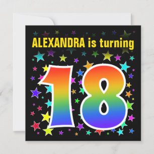 Colourful Stars + Rainbow Pattern "18" Birthday # Invitation