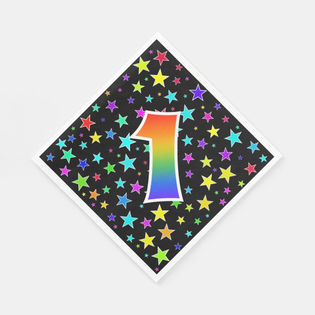 Colourful Stars + Rainbow Pattern "1" Event # Napkin (Corner)