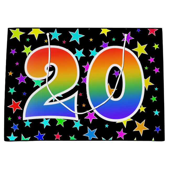 Colourful Stars + Rainbow Pattern "20" Event # Large Gift Bag (Front)