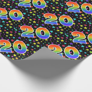 Colourful Stars + Rainbow Pattern "20" Event # Wrapping Paper