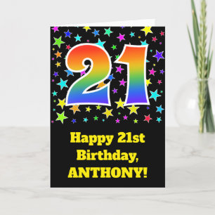 Colourful Stars + Rainbow Pattern "21" Birthday # Card