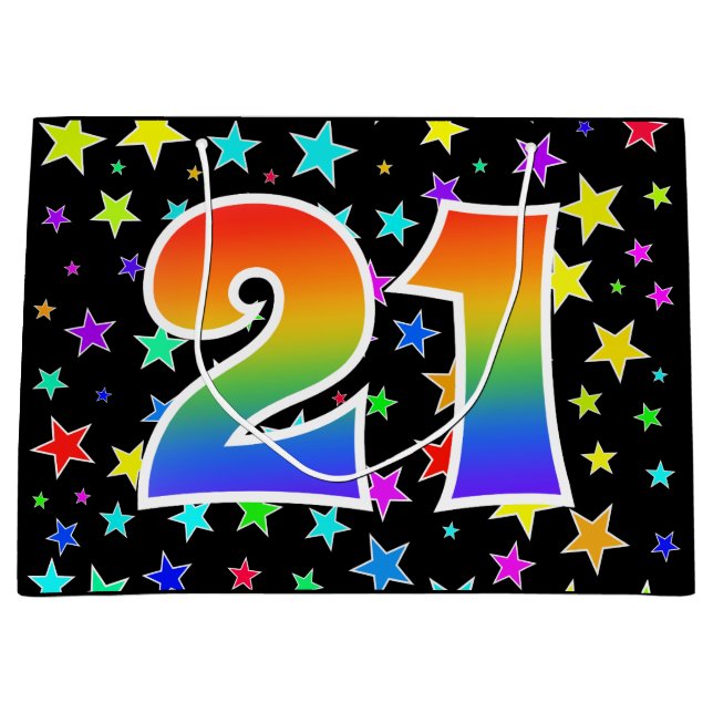 Colourful Stars + Rainbow Pattern "21" Event # Large Gift Bag (Front)