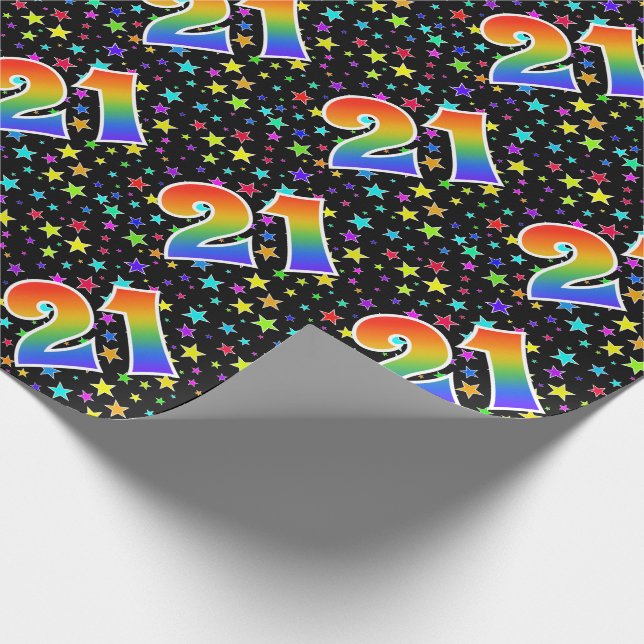 Colourful Stars + Rainbow Pattern "21" Event # Wrapping Paper (Corner)