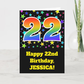 Colourful Stars + Rainbow Pattern "22" Birthday # Card