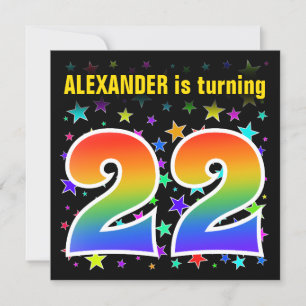 Colourful Stars + Rainbow Pattern "22" Birthday # Invitation