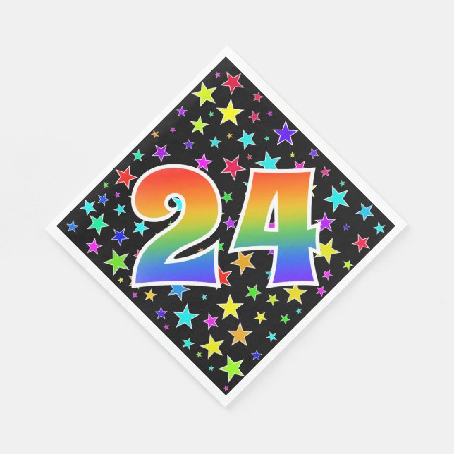 Colourful Stars + Rainbow Pattern "24" Event # Napkin (Corner)