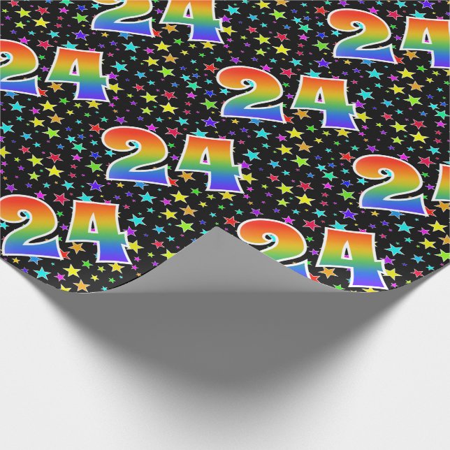 Colourful Stars + Rainbow Pattern "24" Event # Wrapping Paper (Corner)