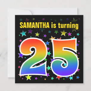 Colourful Stars + Rainbow Pattern "25" Birthday # Invitation