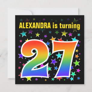 Colourful Stars + Rainbow Pattern "27" Birthday # Invitation