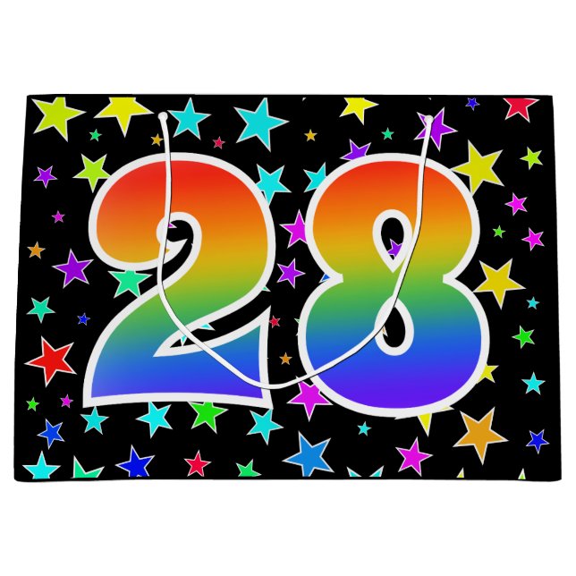 Colourful Stars + Rainbow Pattern "28" Event # Large Gift Bag (Front)