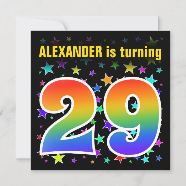 Colourful Stars + Rainbow Pattern "29" Birthday # Invitation (Front)