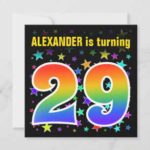 Colourful Stars + Rainbow Pattern "29" Birthday # Invitation