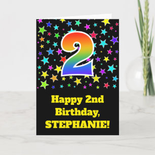 Colourful Stars + Rainbow Pattern "2" Birthday # Card