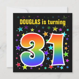 Colourful Stars + Rainbow Pattern "31" Birthday # Invitation