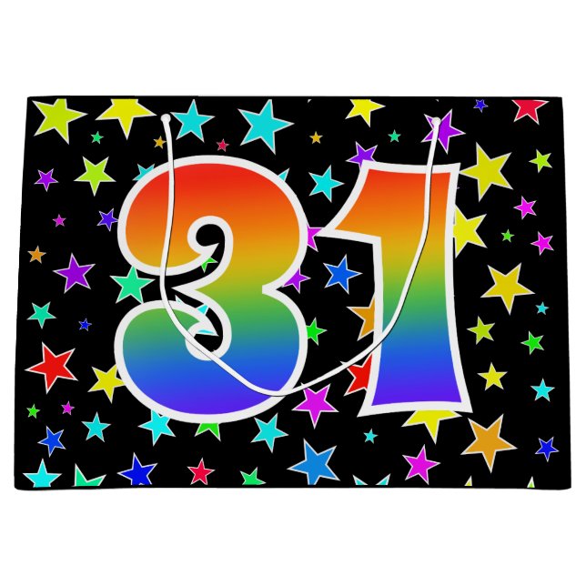 Colourful Stars + Rainbow Pattern "31" Event # Large Gift Bag (Front)