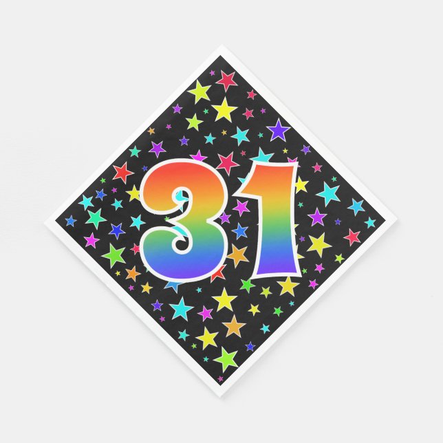 Colourful Stars + Rainbow Pattern "31" Event # Napkin (Corner)