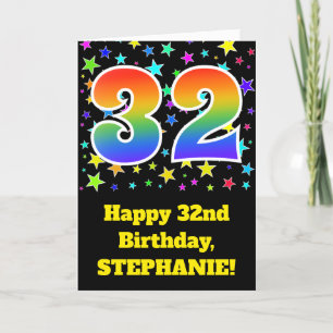 Colourful Stars + Rainbow Pattern "32" Birthday # Card