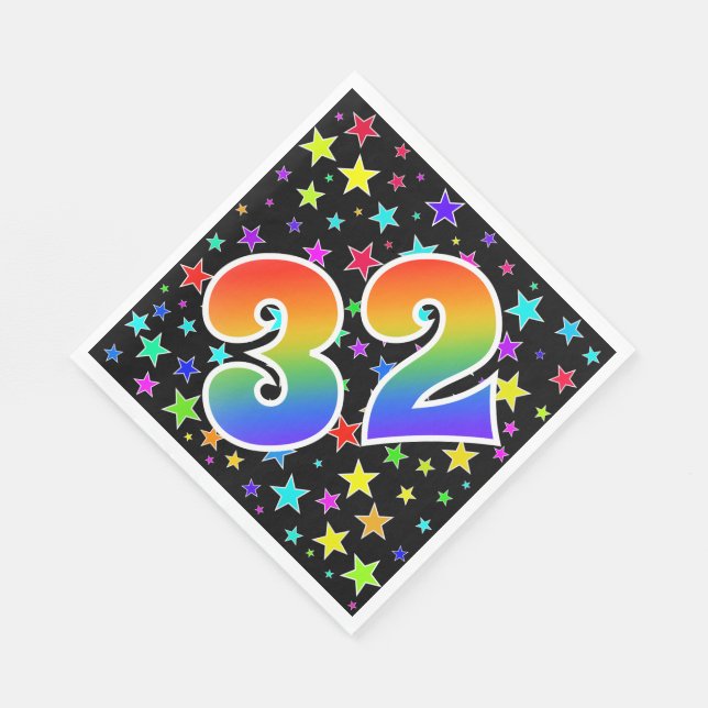 Colourful Stars + Rainbow Pattern "32" Event # Napkin (Corner)