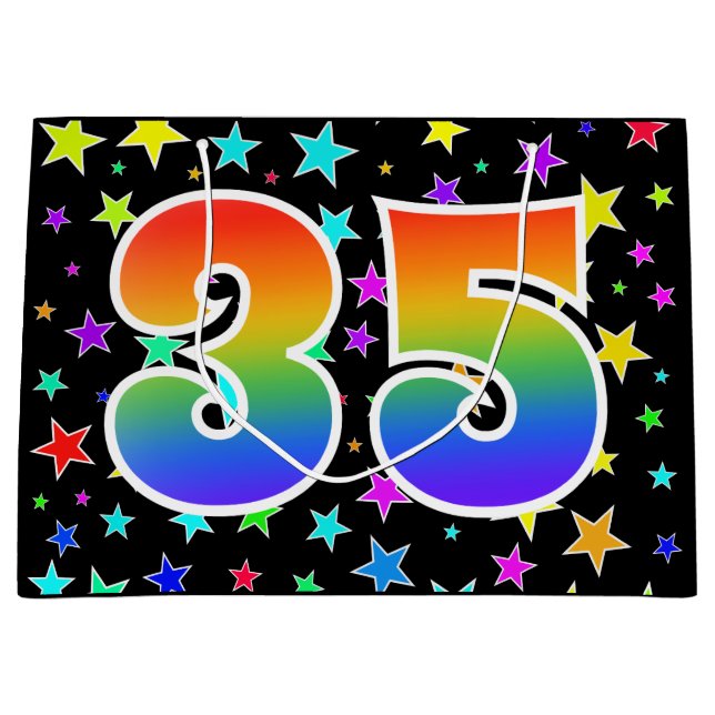 Colourful Stars + Rainbow Pattern "35" Event # Large Gift Bag (Front)