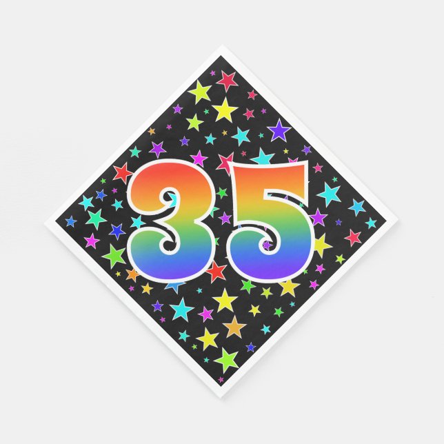 Colourful Stars + Rainbow Pattern "35" Event # Napkin (Corner)