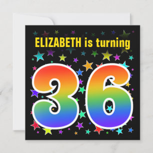 Colourful Stars + Rainbow Pattern "36" Birthday # Invitation