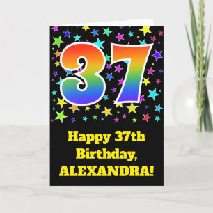 Colourful Stars + Rainbow Pattern "37" Birthday # Card