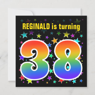 Colourful Stars + Rainbow Pattern "38" Birthday # Invitation