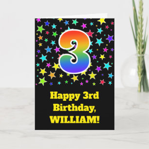 Colourful Stars + Rainbow Pattern "3" Birthday # Card