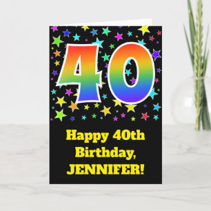 Colourful Stars + Rainbow Pattern "40" Birthday # Card
