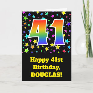 Colourful Stars + Rainbow Pattern "41" Birthday # Card