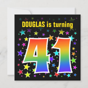 Colourful Stars + Rainbow Pattern "41" Birthday # Invitation