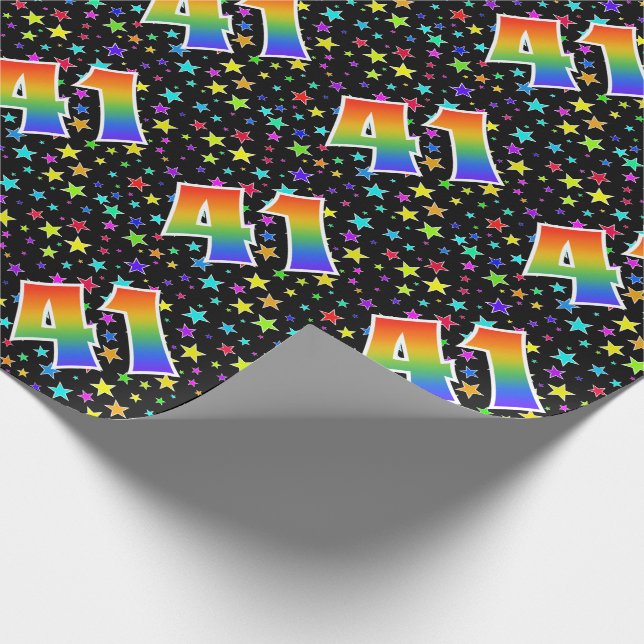 Colourful Stars + Rainbow Pattern "41" Event # Wrapping Paper (Corner)