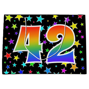 Colourful Stars + Rainbow Pattern "42" Event # Large Gift Bag