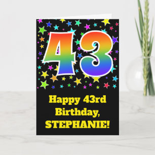 Colourful Stars + Rainbow Pattern "43" Birthday # Card