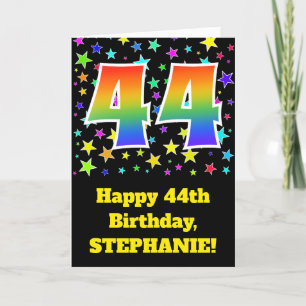 Colourful Stars + Rainbow Pattern "44" Birthday # Card