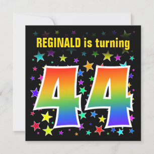 Colourful Stars + Rainbow Pattern "44" Birthday # Invitation
