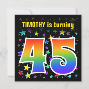 Colourful Stars + Rainbow Pattern "45" Birthday # Invitation
