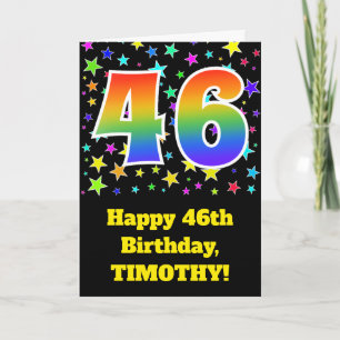 Colourful Stars + Rainbow Pattern "46" Birthday # Card