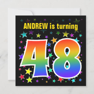 Colourful Stars + Rainbow Pattern "48" Birthday # Invitation