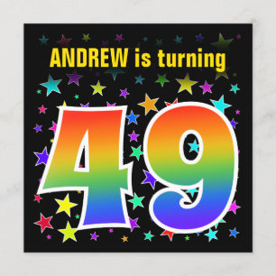 Colourful Stars + Rainbow Pattern "49" Birthday # Invitation