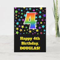 Colourful Stars + Rainbow Pattern "4" Birthday #
