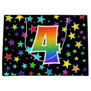 Colourful Stars + Rainbow Pattern "4" Event # Large Gift Bag