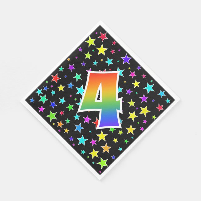 Colourful Stars + Rainbow Pattern "4" Event # Napkin (Corner)