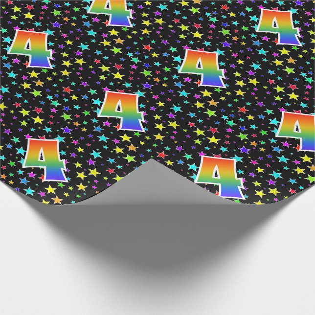 Colourful Stars + Rainbow Pattern "4" Event # Wrapping Paper (Corner)