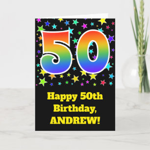 Colourful Stars + Rainbow Pattern "50" Birthday # Card