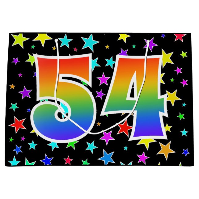 Colourful Stars + Rainbow Pattern "54" Event # Large Gift Bag (Front)