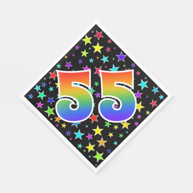 Colourful Stars + Rainbow Pattern "55" Event # Napkin (Corner)
