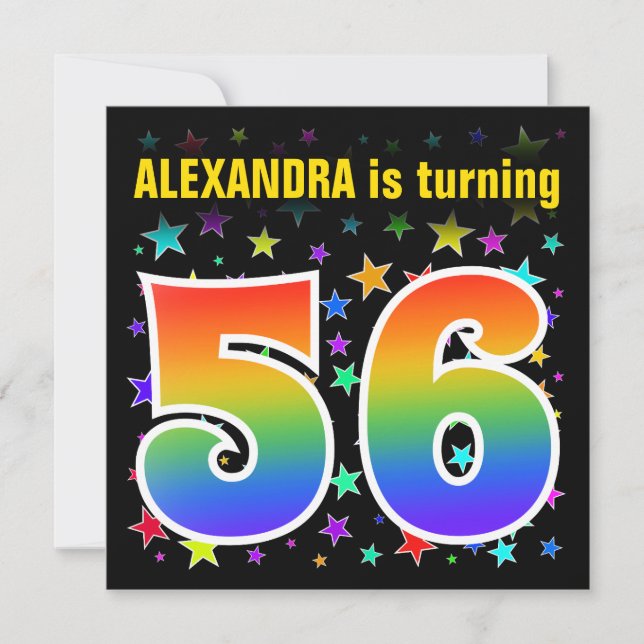 Colourful Stars + Rainbow Pattern "56" Birthday # Invitation (Front)